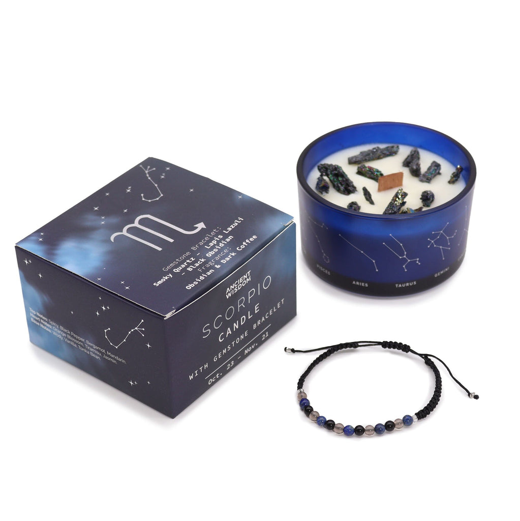 Zodiac Candle with Crystal Bracelet Candles Secret Halo Scorpio 