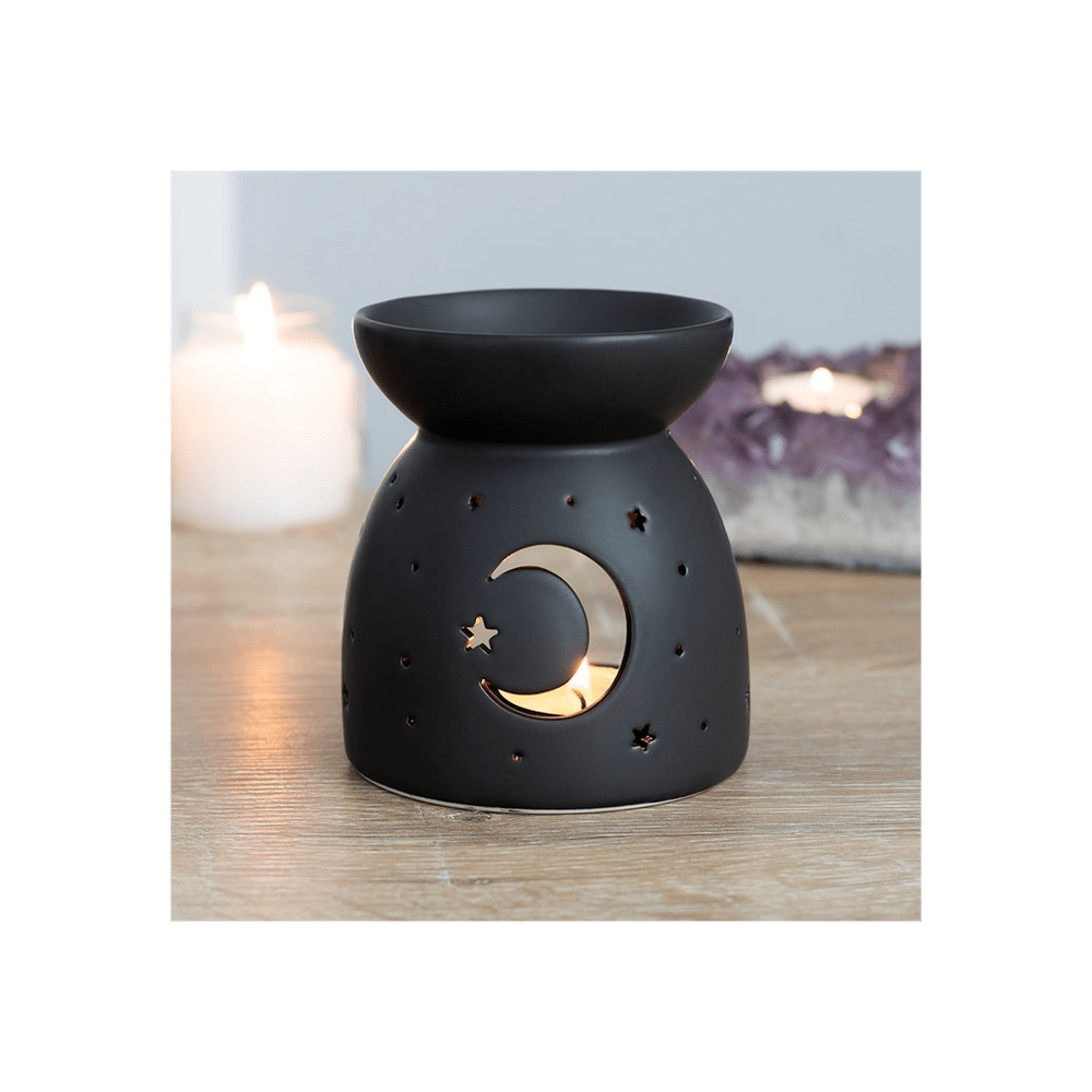 Black Mystical Moon Cut Out Oil Burner Candle Holders N/A 