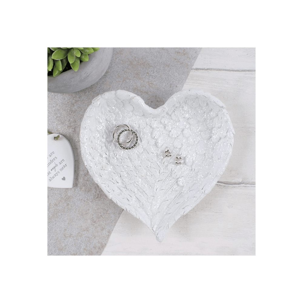 Glitter Heart Shaped Angel Wing Trinket Dish Jewellery Storage N/A 