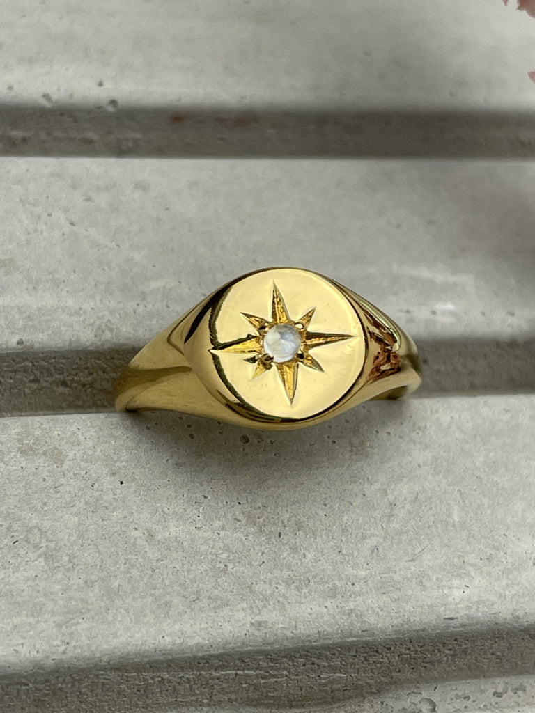Gold Signet Ring - Moonstone Rings Secret Halo 