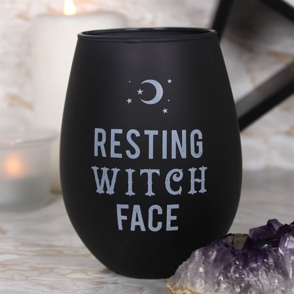 Resting Witch Face Stemless Wine Glass Glasses Secret Halo 