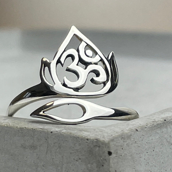 Silver Om Lotus Open Ring Rings Secret Halo 