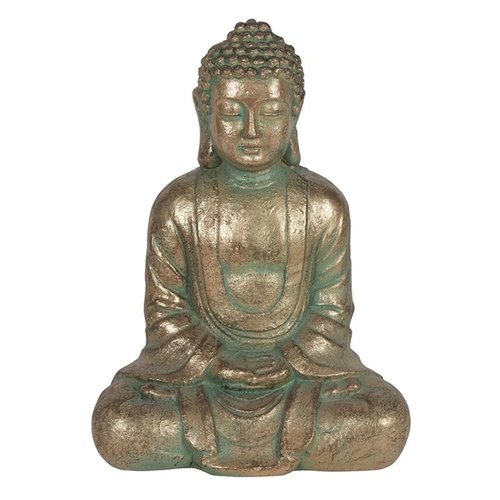 Verdigris Effect 58cm Hands In Lap Sitting Garden Buddha Ornaments N/A 
